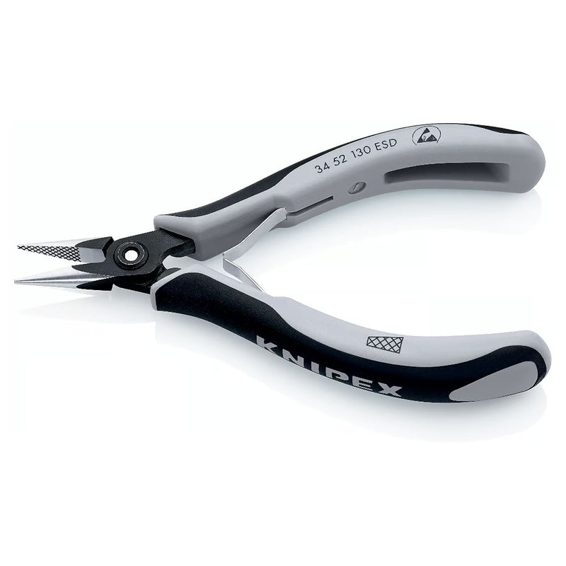 Kìm kẹp linh kiện điện tử chống tĩnh điện, hàm kẹp bán nguyệt có vân chéo KNIPEX 34 52 130 ESD chiều dài 130mm