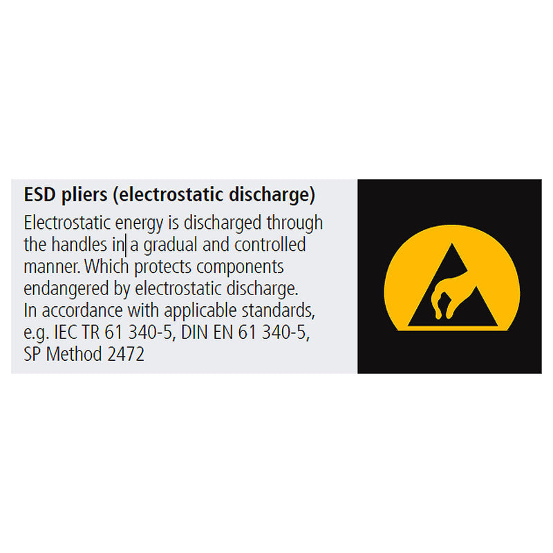 Kìm kẹp linh kiện điện tử chống tĩnh điện, hàm kẹp bán nguyệt trơn KNIPEX 35 22 115 ESD chiều dài 115mm