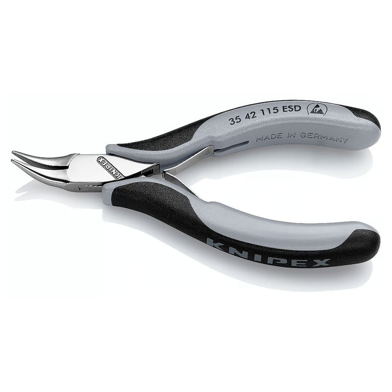 Kìm kẹp linh kiện điện tử chống tĩnh điện, hàm kẹp trơn cong 45° KNIPEX 35 42 115 ESD chiều dài 115mm