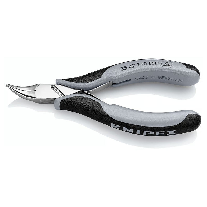 Kìm kẹp linh kiện điện tử chống tĩnh điện, hàm kẹp trơn cong 45° KNIPEX 35 42 115 ESD chiều dài 115mm