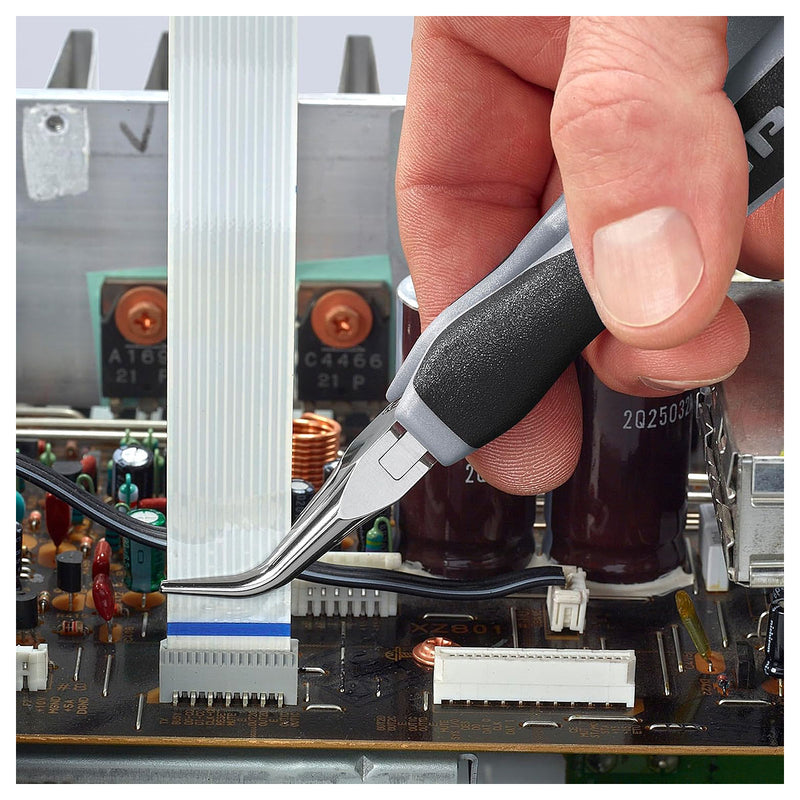 Kìm kẹp linh kiện điện tử chống tĩnh điện, hàm kẹp trơn cong 45° KNIPEX 35 82 145 ESD chiều dài 145mm