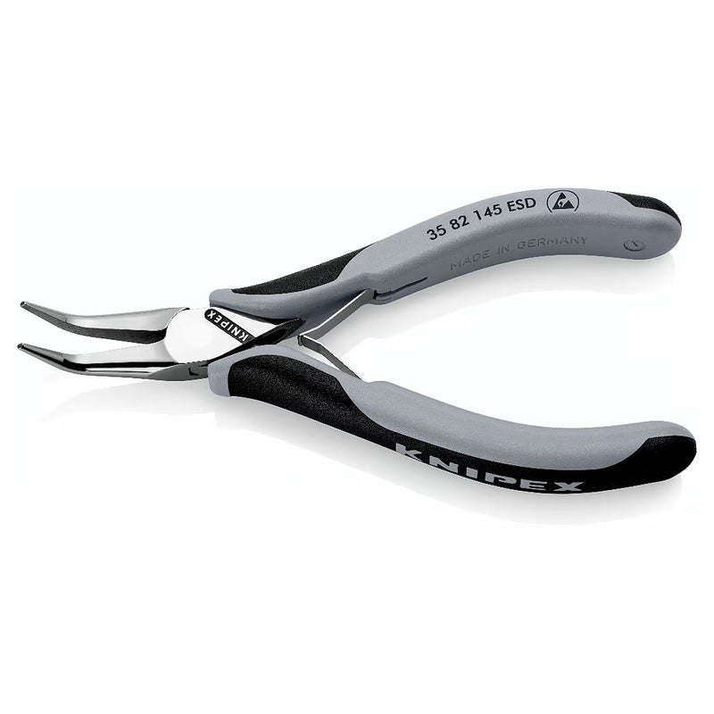 Kìm kẹp linh kiện điện tử chống tĩnh điện, hàm kẹp trơn cong 45° KNIPEX 35 82 145 ESD chiều dài 145mm