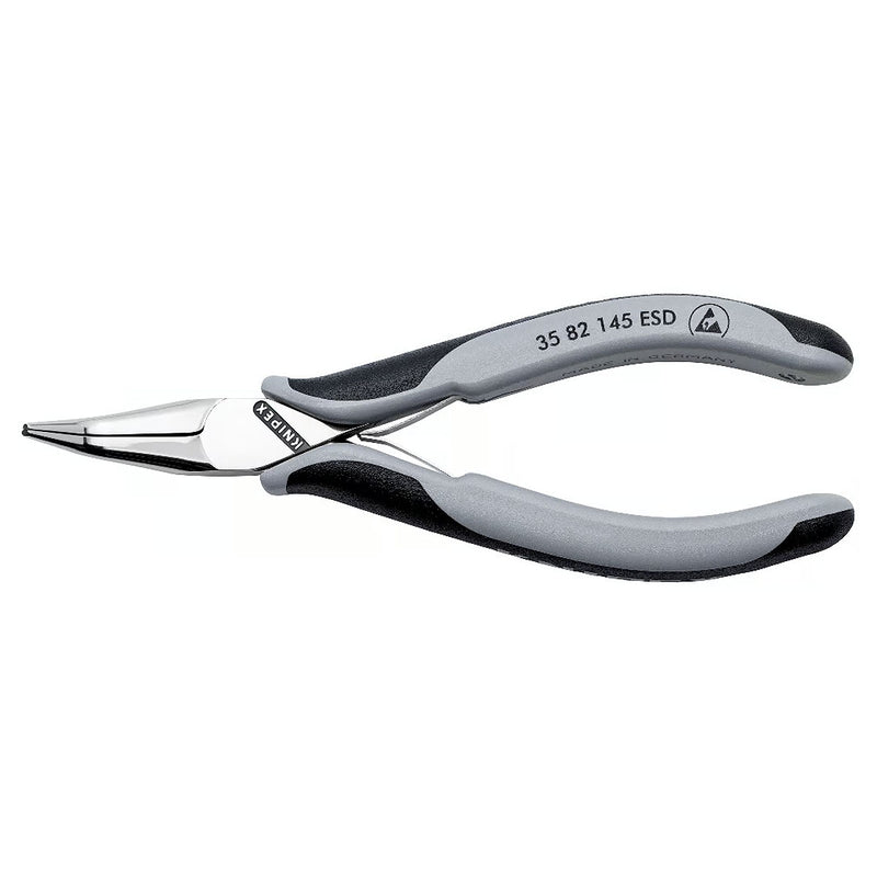 Kìm kẹp linh kiện điện tử chống tĩnh điện, hàm kẹp trơn cong 45° KNIPEX 35 82 145 ESD chiều dài 145mm