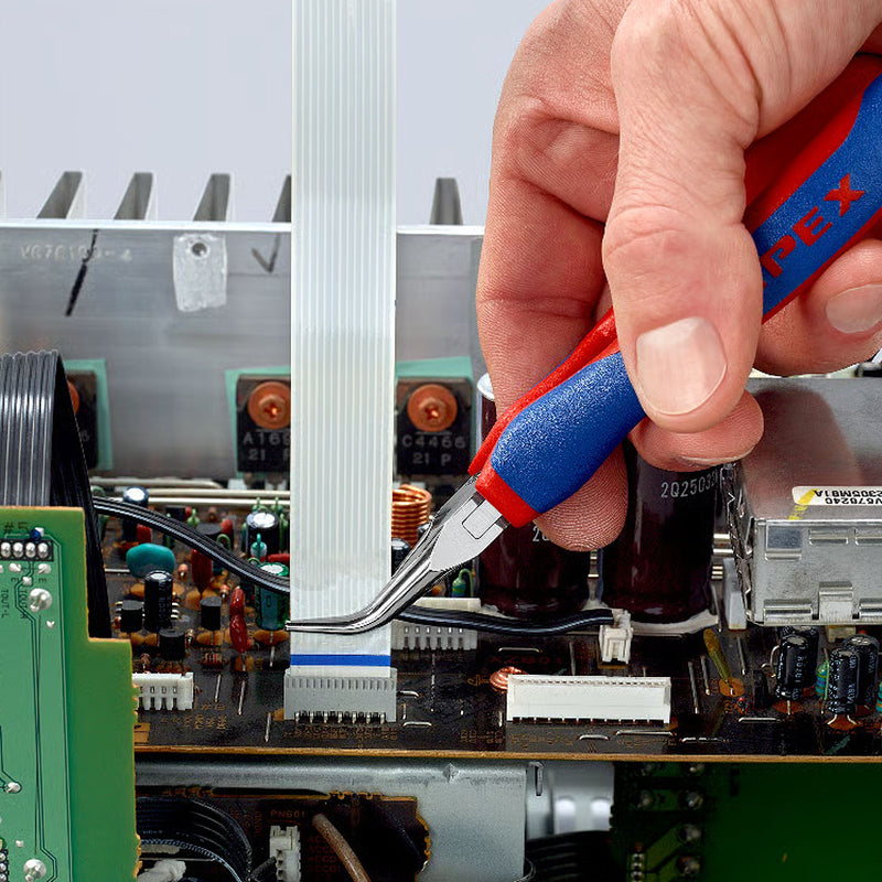 Kìm kẹp linh kiện điện tử, hàm kẹp trơn cong 45° KNIPEX 35 82 145 chiều dài 145mm