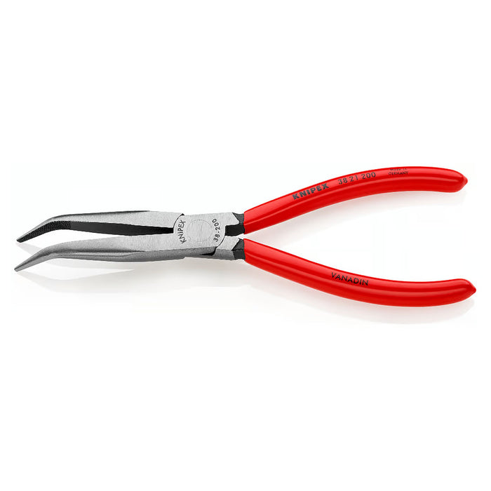 Kìm nhọn, mũi cong 40° KNIPEX 38 21 200 chiều dài 200mm, mạ đen nhám tay cầm bọc nhựa kháng dầu mở