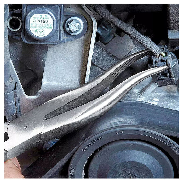 Kìm nhọn, mũi cong KNIPEX 38 31 200 chiều dài 200mm, mạ đen nhám tay cầm bọc nhựa kháng dầu mở