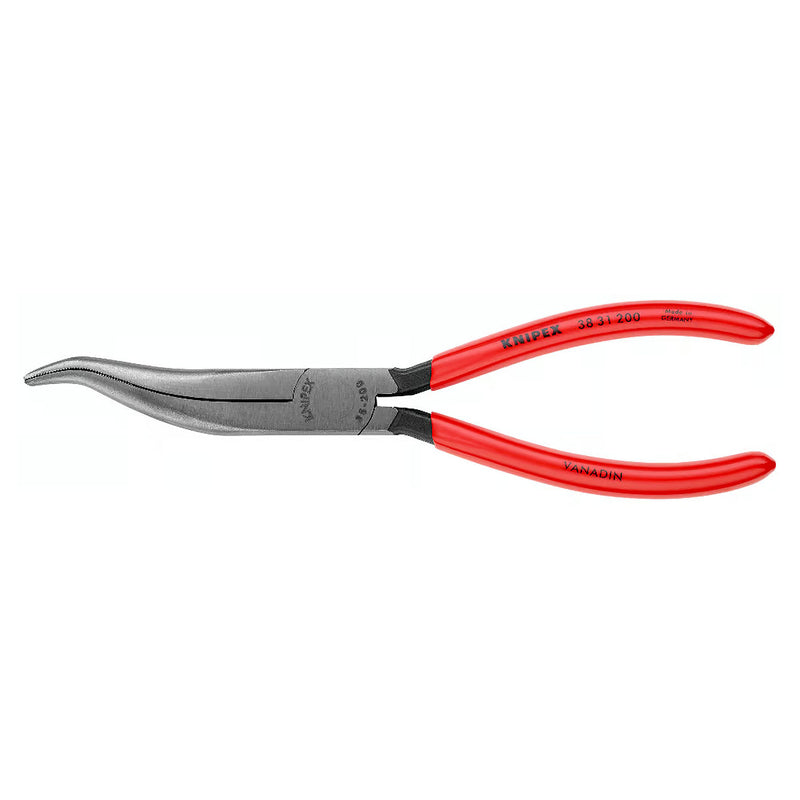 Kìm nhọn, mũi cong KNIPEX 38 31 200 chiều dài 200mm, mạ đen nhám tay cầm bọc nhựa kháng dầu mở