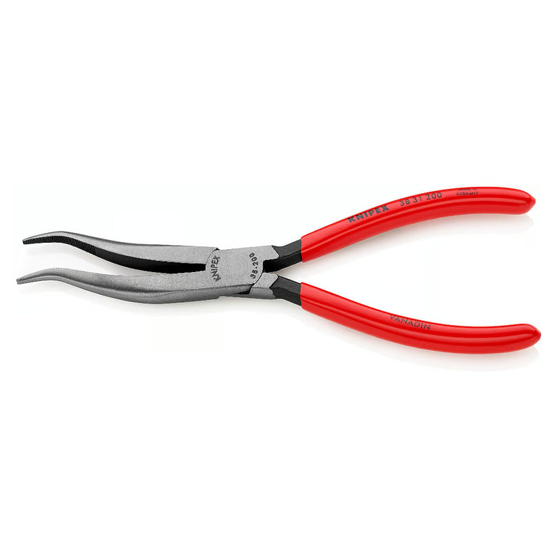 Kìm nhọn, mũi cong KNIPEX 38 31 200 chiều dài 200mm, mạ đen nhám tay cầm bọc nhựa kháng dầu mở