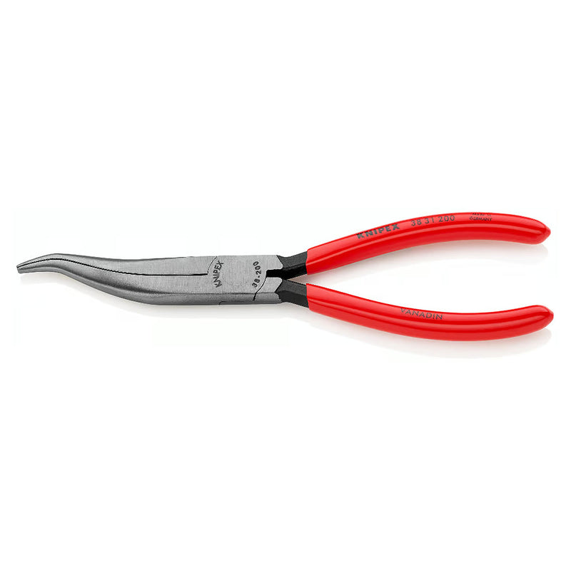 Kìm nhọn, mũi cong KNIPEX 38 31 200 chiều dài 200mm, mạ đen nhám tay cầm bọc nhựa kháng dầu mở