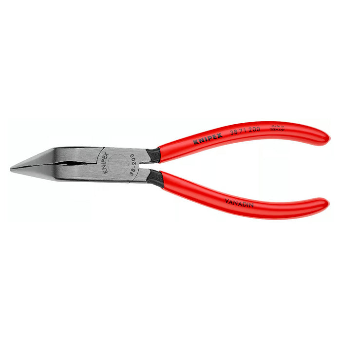 Kìm nhọn, mũi cong 70° KNIPEX 38 71 200 chiều dài 200mm, mạ đen nhám tay cầm bọc nhựa kháng dầu mở