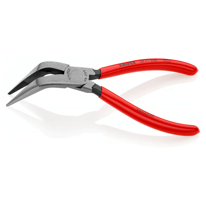 Kìm nhọn, mũi cong 70° KNIPEX 38 71 200 chiều dài 200mm, mạ đen nhám tay cầm bọc nhựa kháng dầu mở