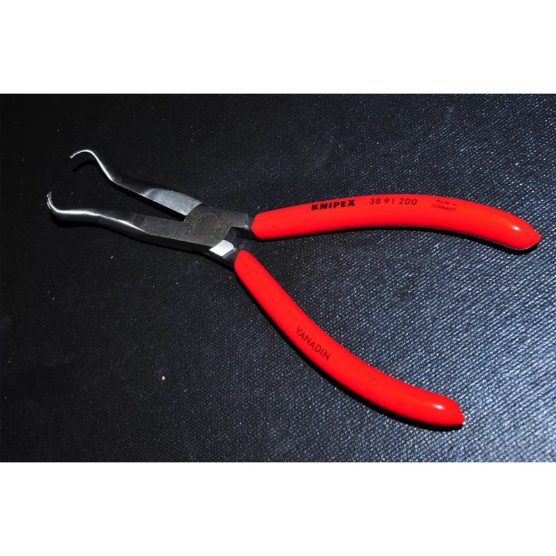 Kìm nhọn, mũi vành khuyên chuyên dùng rút dây KNIPEX 38 91 200 chiều dài 200mm, mạ đen nhám tay cầm bọc nhựa kháng dầu mở