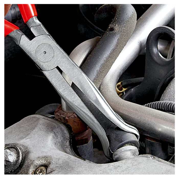 Kìm nhọn, mũi vành khuyên chuyên dùng rút dây KNIPEX 38 91 200 chiều dài 200mm, mạ đen nhám tay cầm bọc nhựa kháng dầu mở