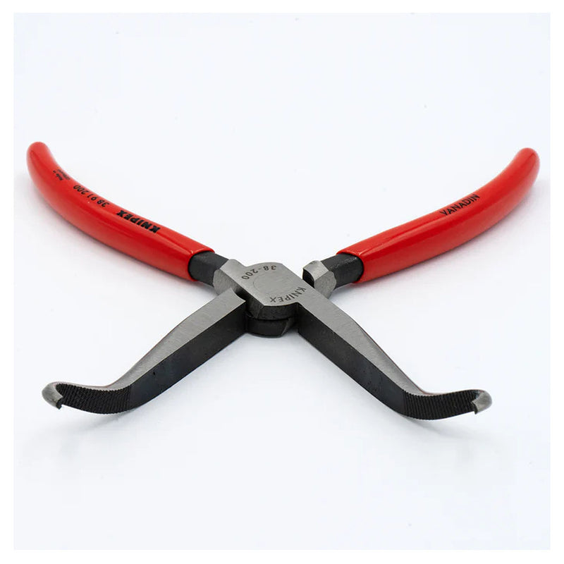 Kìm nhọn, mũi vành khuyên chuyên dùng rút dây KNIPEX 38 91 200 chiều dài 200mm, mạ đen nhám tay cầm bọc nhựa kháng dầu mở