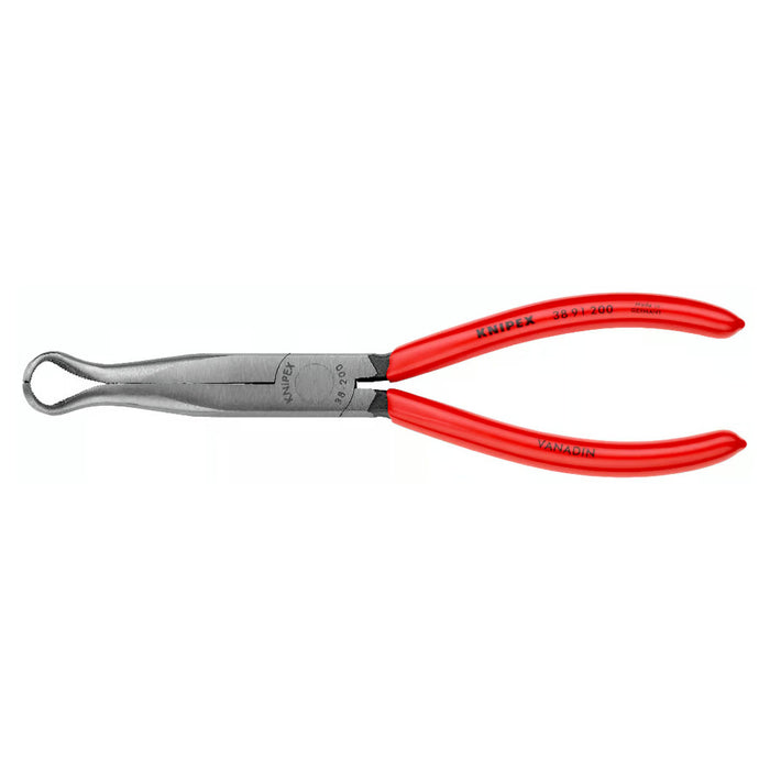 Kìm nhọn, mũi vành khuyên chuyên dùng rút dây KNIPEX 38 91 200 chiều dài 200mm, mạ đen nhám tay cầm bọc nhựa kháng dầu mở