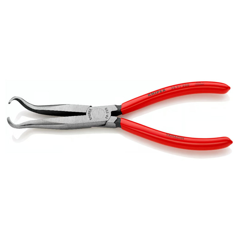 Kìm nhọn, mũi vành khuyên chuyên dùng rút dây KNIPEX 38 91 200 chiều dài 200mm, mạ đen nhám tay cầm bọc nhựa kháng dầu mở