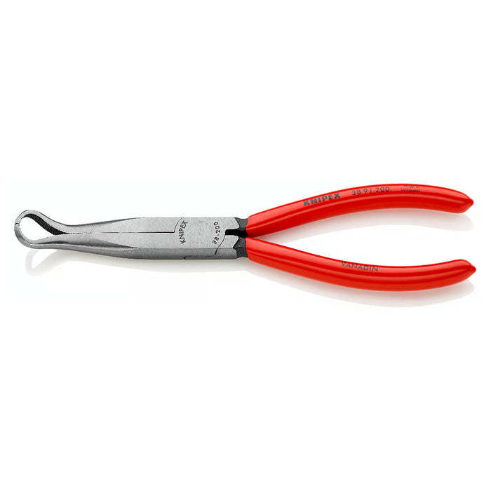 Kìm nhọn, mũi vành khuyên chuyên dùng rút dây KNIPEX 38 91 200 chiều dài 200mm, mạ đen nhám tay cầm bọc nhựa kháng dầu mở