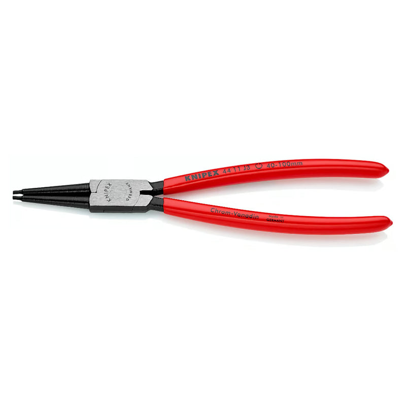 Kìm mở phe trong KNIPEX chiều dài từ 140mm - 320mm, khả năng mở phe từ Ø8mm - Ø140mm, mạ đen nhám tay cầm bọc nhựa kháng dầu mở