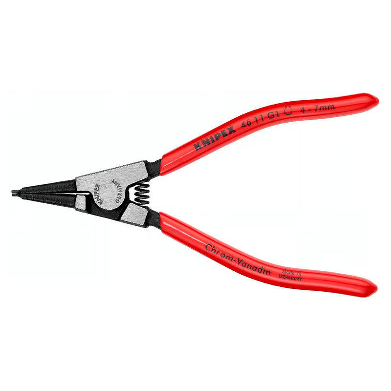 Kìm mở phe ngoài, có lò xo trợ lực KNIPEX chiều dài từ 140mm - 180mm, khả năng mở phe từ Ø4mm - Ø30mm, mạ đen nhám, tay cầm bọc nhựa kháng dầu mở