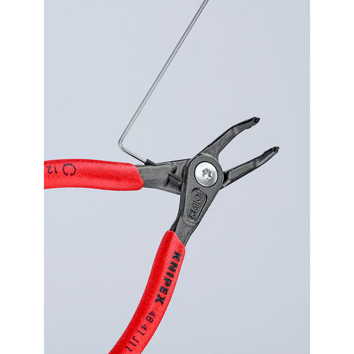Kìm mở phe trong, đầu mũi siêu mảnh cong 90°, có chốt chặn KNIPEX chiều dài từ 130mm - 210mm, khả năng mở phe từ Ø8mm - Ø100mm, mạ xám nhám tay cầm bọc nhựa chống trượt