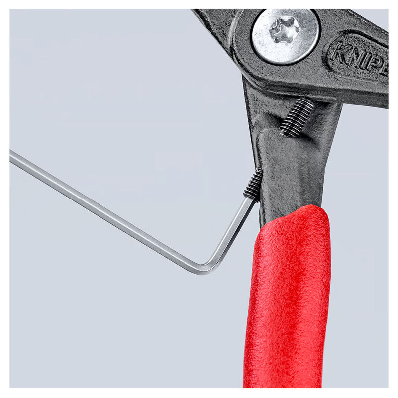 Kìm mở phe trong, đầu mũi siêu mảnh cong 90°, có chốt chặn KNIPEX chiều dài từ 130mm - 210mm, khả năng mở phe từ Ø8mm - Ø100mm, mạ xám nhám tay cầm bọc nhựa chống trượt