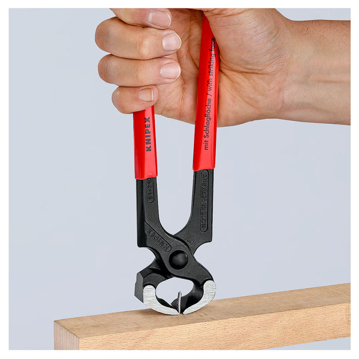 Kìm càng cua, tích hợp đầu búa KNIPEX 51 01 210 chiều dài 210mm, mạ đen nhám tay cầm bọc nhựa kháng dầu mở
