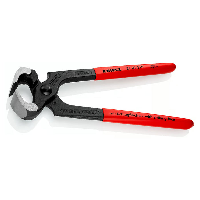 Kìm càng cua, tích hợp đầu búa KNIPEX 51 01 210 chiều dài 210mm, mạ đen nhám tay cầm bọc nhựa kháng dầu mở