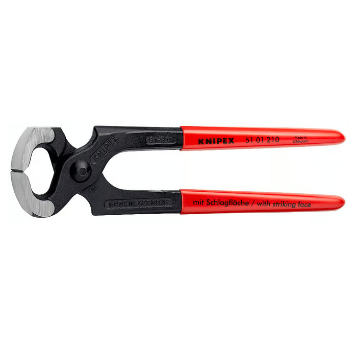 Kìm càng cua, tích hợp đầu búa KNIPEX 51 01 210 chiều dài 210mm, mạ đen nhám tay cầm bọc nhựa kháng dầu mở