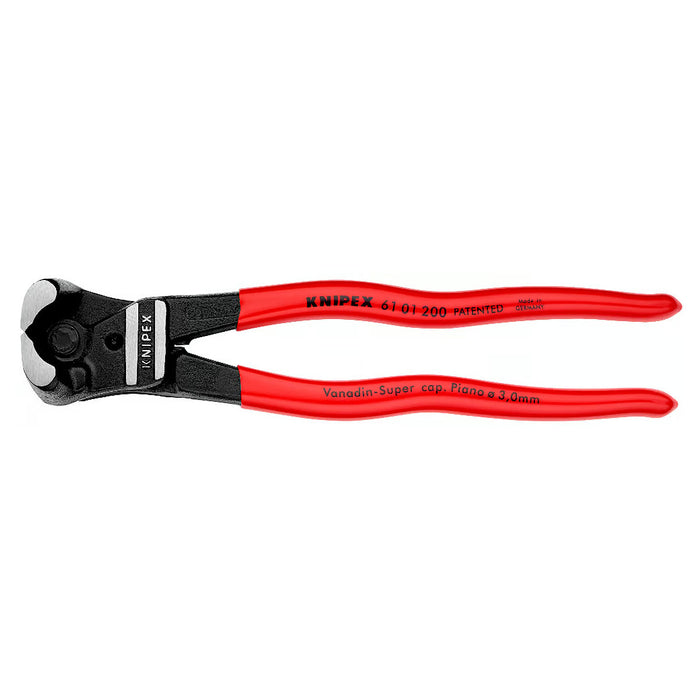 Kìm cắt cộng lực kiểu càng cua góc 85° KNIPEX 61 01 200 chiều dài 200mm, mạ đen nhám, tay cầm bọc nhựa kháng dầu mở