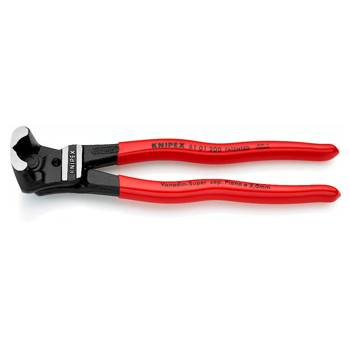 Kìm cắt cộng lực kiểu càng cua góc 85° KNIPEX 61 01 200 chiều dài 200mm, mạ đen nhám, tay cầm bọc nhựa kháng dầu mở