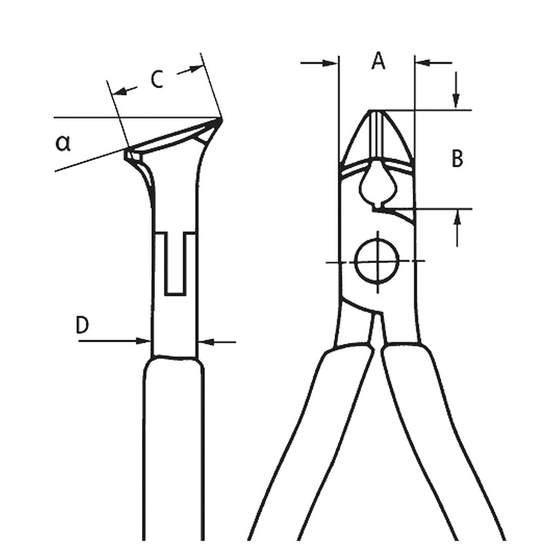 Kìm cắt linh kiện đử, mũi cong 15°, có nang trợ lực KNIPEX 62 12 120 chiều dài 120mm, khả năng cắt từ 0.3mm - 1.0mm