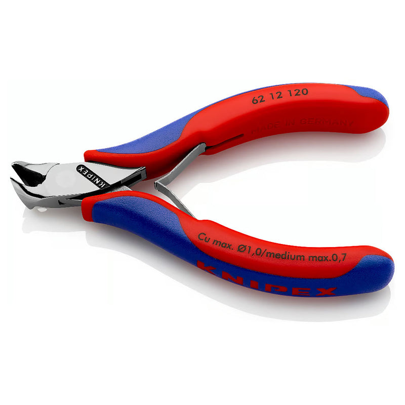 Kìm cắt linh kiện đử, mũi cong 15°, có nang trợ lực KNIPEX 62 12 120 chiều dài 120mm, khả năng cắt từ 0.3mm - 1.0mm