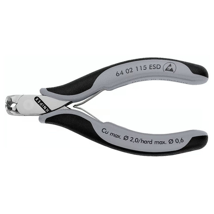 Kìm cắt linh kiện điện tử chống tĩnh điện, có nang trợ lực KNIPEX 64 02 115 ESD chiều dài 115mm, khả năng cắt từ 0.6mm - 2.0mm