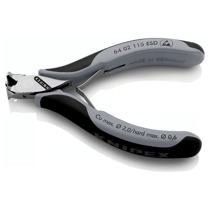 Kìm cắt linh kiện điện tử chống tĩnh điện, có nang trợ lực KNIPEX 64 02 115 ESD chiều dài 115mm, khả năng cắt từ 0.6mm - 2.0mm