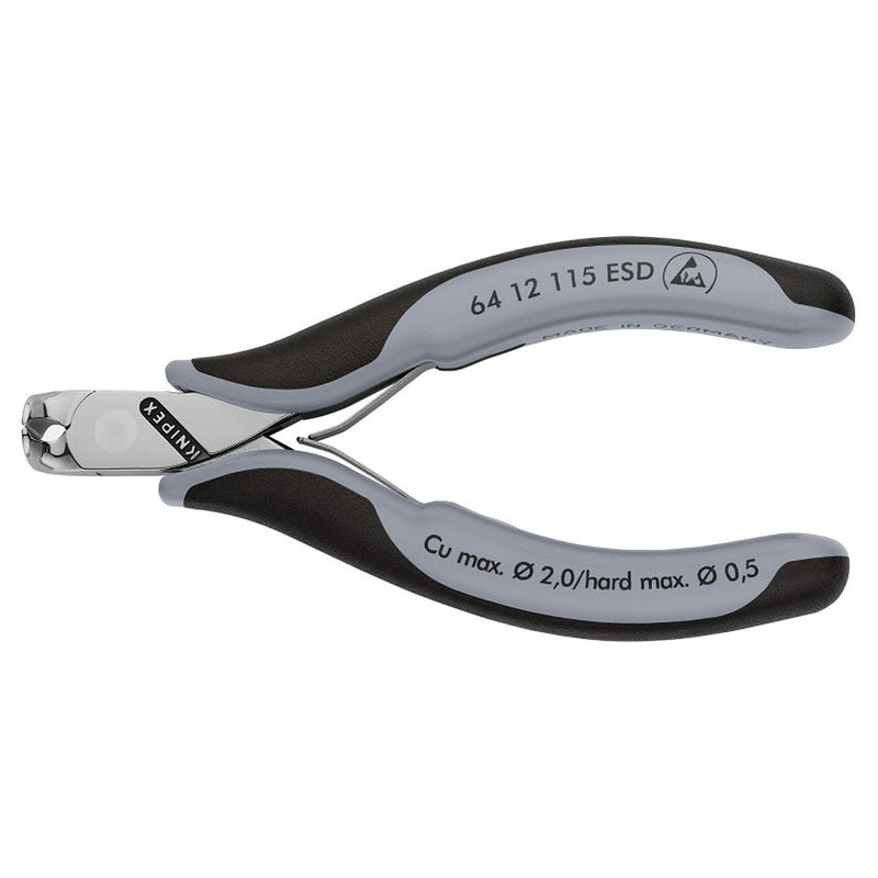 Kìm cắt linh kiện điện tử chống tĩnh điện, có nang trợ lực KNIPEX 64 12 115 ESD chiều dài 115mm, khả năng cắt từ 0.8mm - 1.4mm
