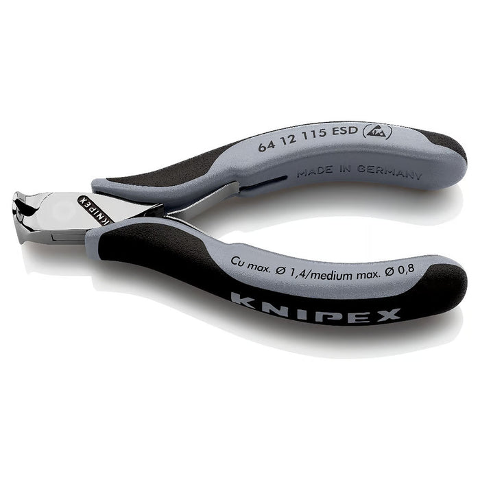 Kìm cắt linh kiện điện tử chống tĩnh điện, có nang trợ lực KNIPEX 64 12 115 ESD chiều dài 115mm, khả năng cắt từ 0.8mm - 1.4mm