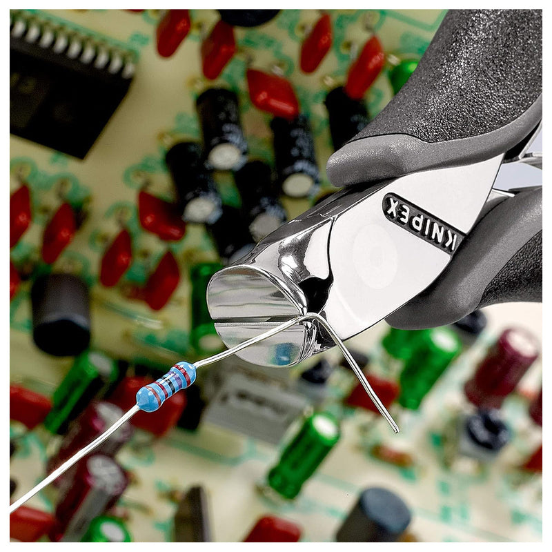 Kìm cắt linh kiện đử chống tĩnh điện, mũi cong 15°, có nang trợ lực KNIPEX 64 32 120 ESD chiều dài 120mm, khả năng cắt từ 0.5mm - 1.5mm