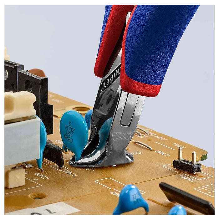 Kìm cắt linh kiện đử, mũi cong 15°, có nang trợ lực KNIPEX 64 32 120 chiều dài 120mm, khả năng cắt từ 0.5mm - 1.5mm