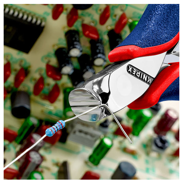 Kìm cắt linh kiện đử, mũi cong 15°, có nang trợ lực KNIPEX 64 32 120 chiều dài 120mm, khả năng cắt từ 0.5mm - 1.5mm