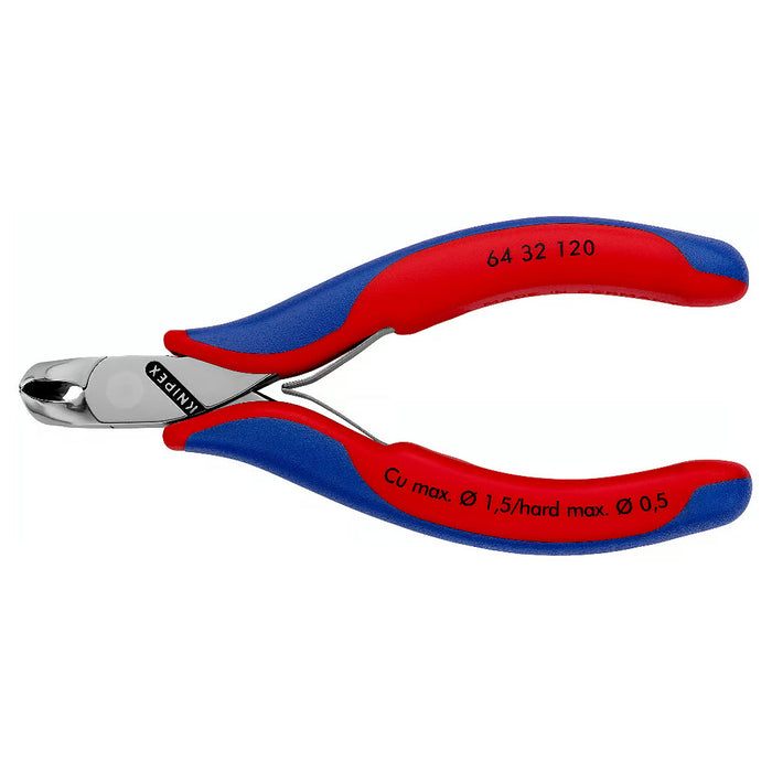 Kìm cắt linh kiện đử, mũi cong 15°, có nang trợ lực KNIPEX 64 32 120 chiều dài 120mm, khả năng cắt từ 0.5mm - 1.5mm