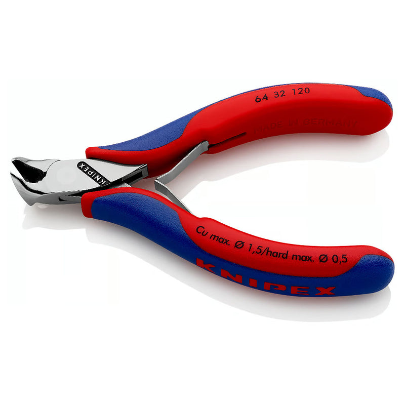 Kìm cắt linh kiện đử, mũi cong 15°, có nang trợ lực KNIPEX 64 32 120 chiều dài 120mm, khả năng cắt từ 0.5mm - 1.5mm