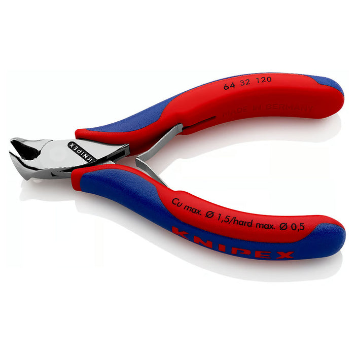Kìm cắt linh kiện đử, mũi cong 15°, có nang trợ lực KNIPEX 64 32 120 chiều dài 120mm, khả năng cắt từ 0.5mm - 1.5mm