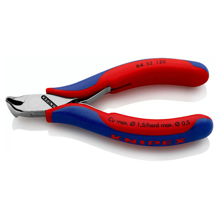 Kìm cắt linh kiện đử, mũi cong 15°, có nang trợ lực KNIPEX 64 32 120 chiều dài 120mm, khả năng cắt từ 0.5mm - 1.5mm