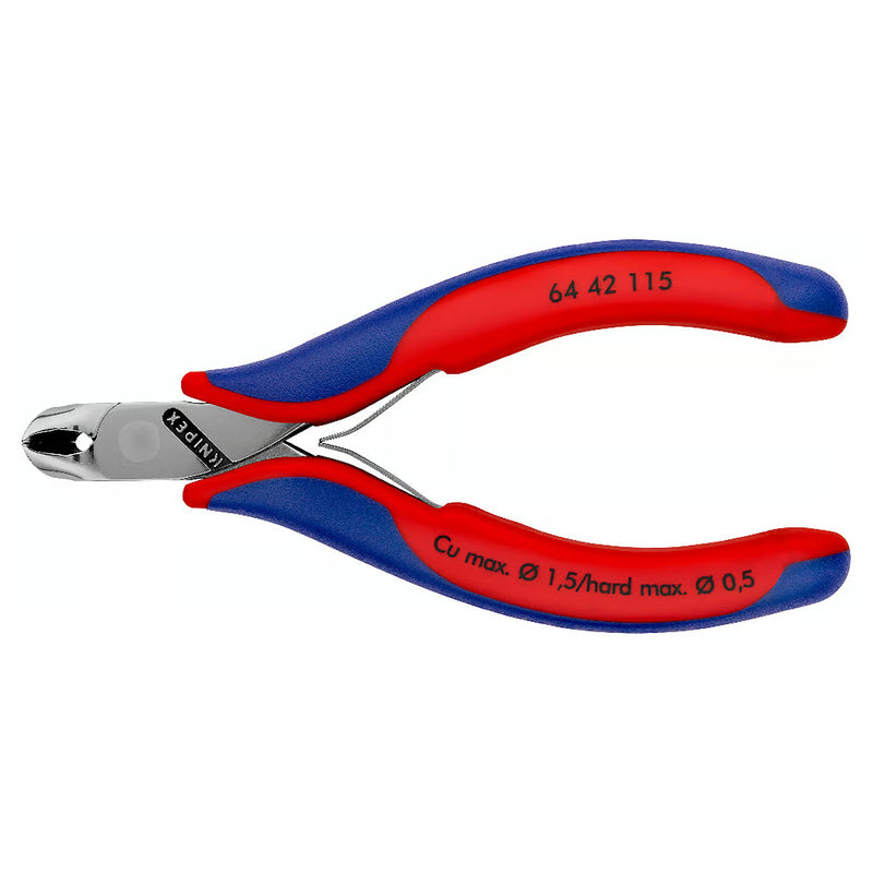 Kìm cắt linh kiện đử, mũi cong 27°, có nang trợ lực KNIPEX 64 42 115 chiều dài 115mm, khả năng cắt từ 0.5mm - 1.5mm