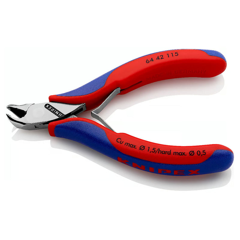 Kìm cắt linh kiện đử, mũi cong 27°, có nang trợ lực KNIPEX 64 42 115 chiều dài 115mm, khả năng cắt từ 0.5mm - 1.5mm