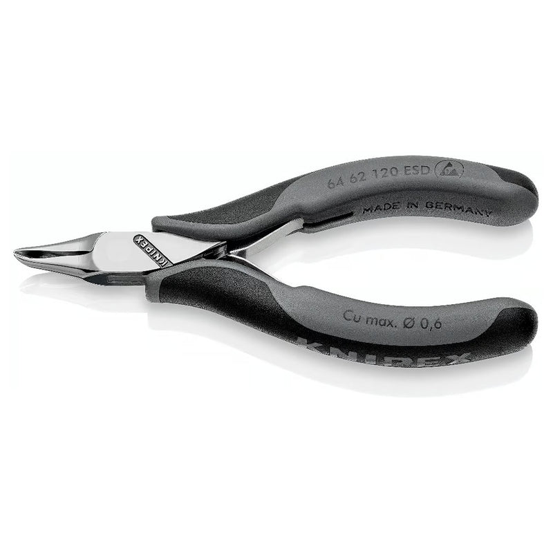 Kìm cắt linh kiện đử chống tĩnh điện, mũi cong 65°, có nang trợ lực KNIPEX 64 62 120 ESD chiều dài 120mm, khả năng cắt 0.6mm