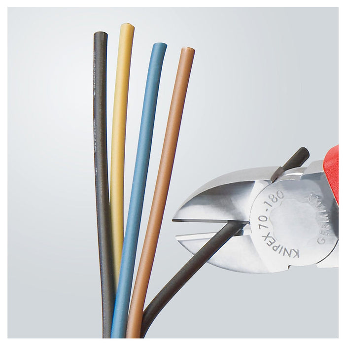 Kìm cắt KNIPEX cách điện 1000V, chiều dài từ 160mm - 180mm, mạ Chrome, tay cầm bọc nhựa kháng dầu mở