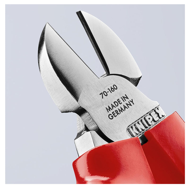Kìm cắt KNIPEX cách điện 1000V, chiều dài từ 160mm - 180mm, mạ Chrome, tay cầm bọc nhựa kháng dầu mở