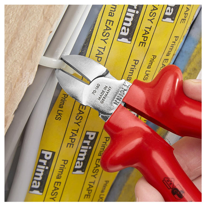 Kìm cắt KNIPEX cách điện 1000V, chiều dài từ 160mm - 180mm, mạ Chrome, tay cầm bọc nhựa kháng dầu mở