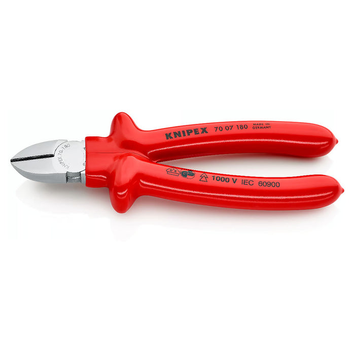 Kìm cắt KNIPEX cách điện 1000V, chiều dài từ 160mm - 180mm, mạ Chrome, tay cầm bọc nhựa kháng dầu mở